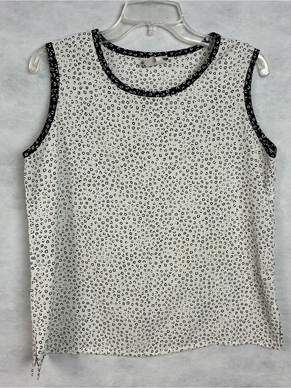 Vtg Bon Worth Women’s XS Petite White Black Animal Print Sleeveless Stain